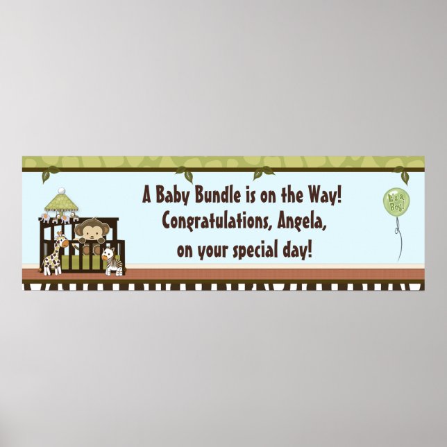 Boy MONKEY Jungle Safari Crib Baby Showbanner B Poster (Vorne)