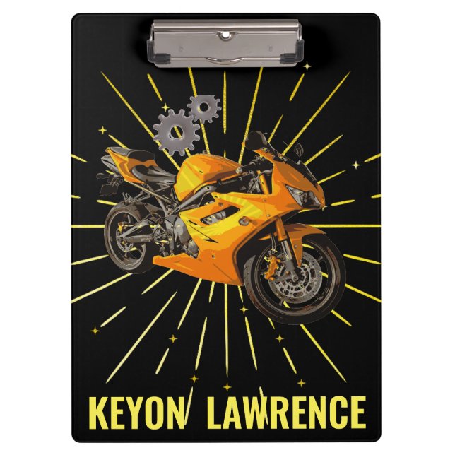 Boy Motorrad Motorrad Fahrrad Schwarz & Gold Custo Klemmbrett (Vorderseite)