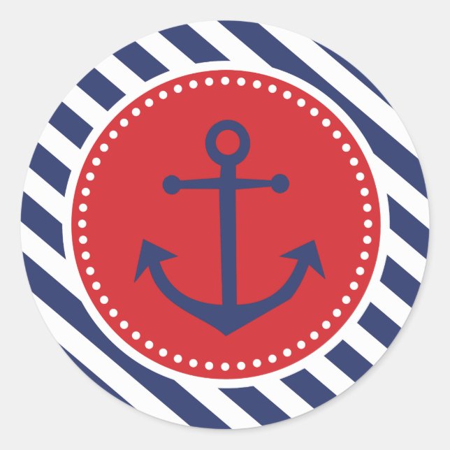 Boy Nautical Anchor Navy Stripes Danke Sticker (Vorderseite)