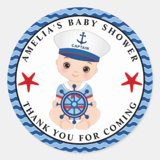 Boy Nautical Baby Shower Classic Round Sticker