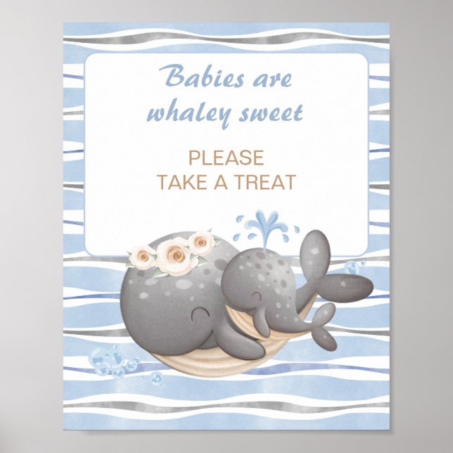 Boy Nautical Whale Baby Dusche Gefallen Zeichen Poster (Vorne)