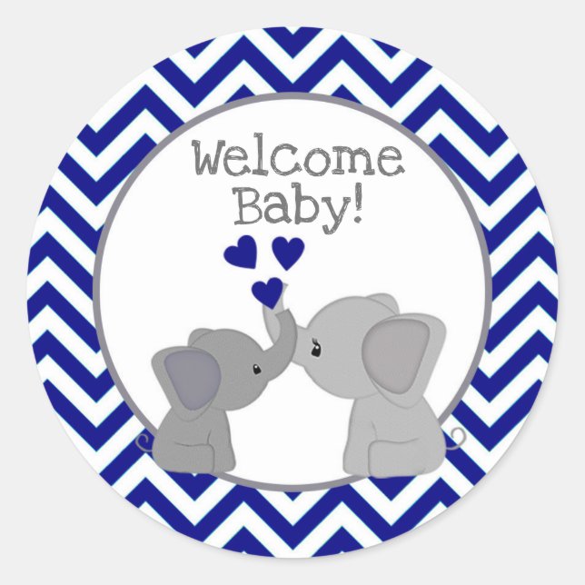 Boy Navy Elephant Baby Shower Stickers Chev 366-01 (Vorderseite)