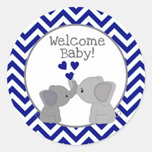 Boy Navy Elephant Baby Shower Stickers Chev 366-01