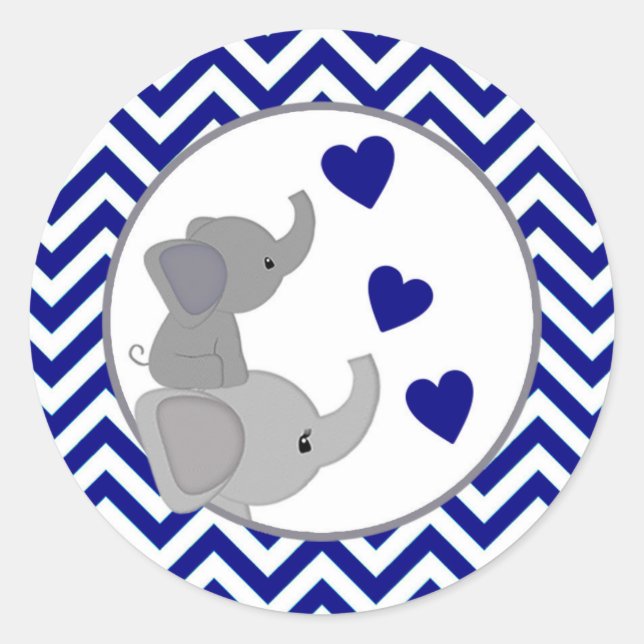 Boy Navy Elephant Baby Shower Stickers Chev 366-03 (Vorderseite)