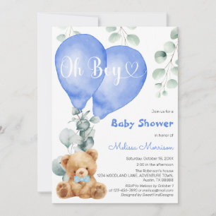 Boy Niedlich Bear Blue Balloons Boy Baby Dusche Einladung