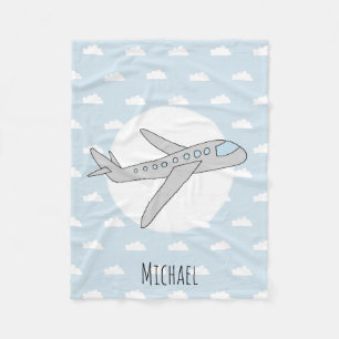 Boy Niedlich Blue Airplane mit Name Kids Fleecedecke
