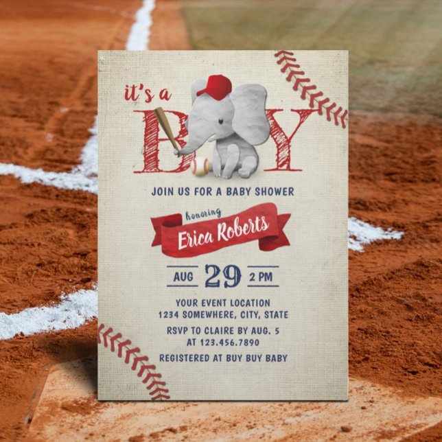 Boy Niedlich Elephant Baseball Baby Dusche Einladung (Von Creator hochgeladen)