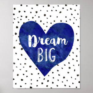 Boy Nursery Decor Watercolor Navy Blue Heart Poster