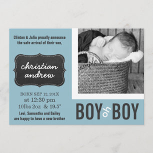 Boy oh Boy Modern Blue New Baby Ankündigung