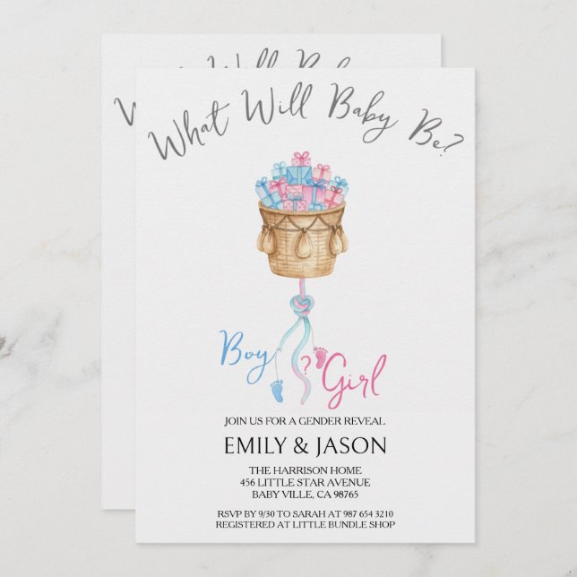 Boy Or Girl Blue Or Pink Gender Reveal Invitation Einladung (Vorne/Hinten)