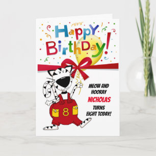 Boy or Girl Cute Cartoon Cat 8th Birthday Karte
