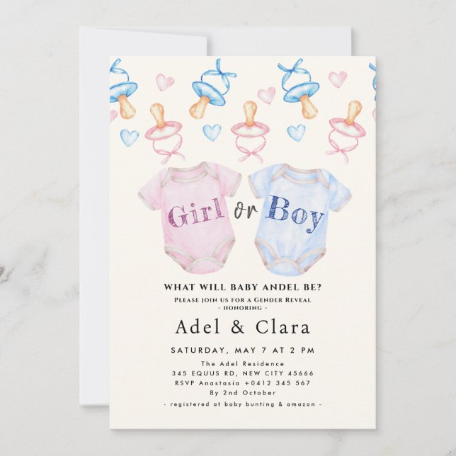 Boy or Girl | Gender Reveal Baby Shower Einladung (Vorderseite)
