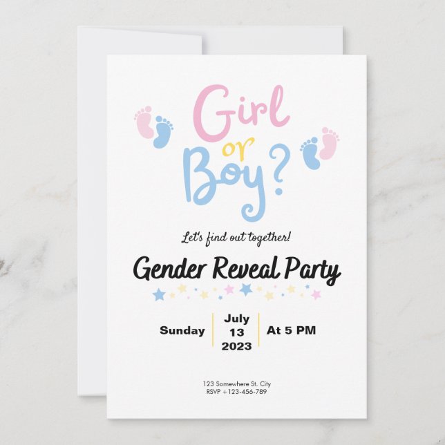 Boy or Girl? Gender Reveal Einladung (Vorderseite)