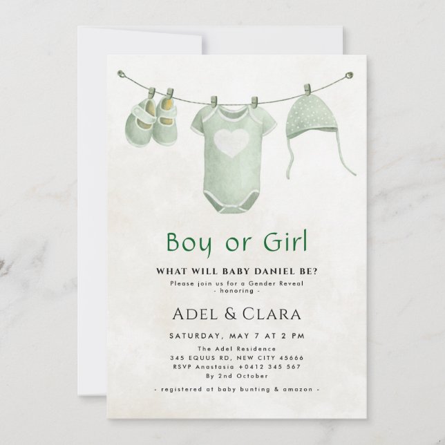 Boy or Girl Gender Reveal Invitation Einladung (Vorderseite)