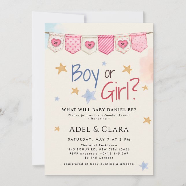 Boy or Girl Gender Reveal Invitation Einladung (Vorderseite)