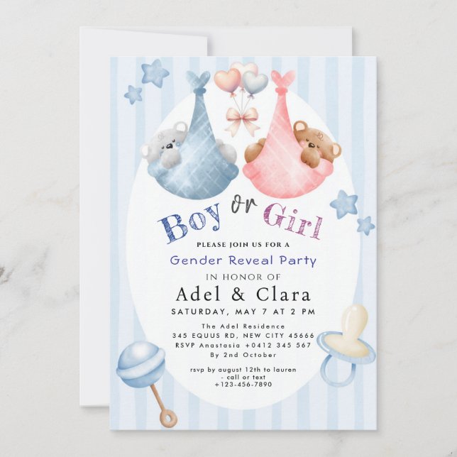 Boy or Girl Gender Reveal Invitation Einladung (Vorderseite)