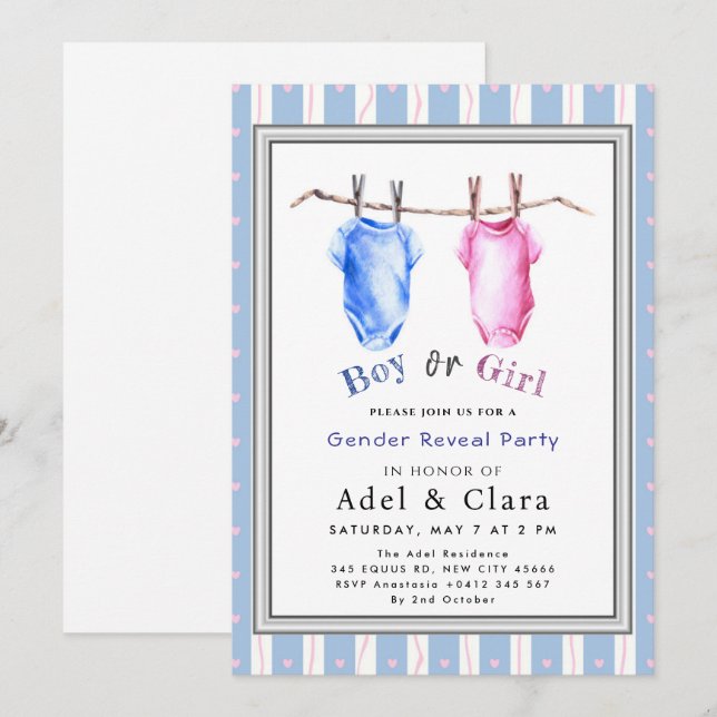 Boy or Girl Gender Reveal Invitation Einladung (Vorne/Hinten)