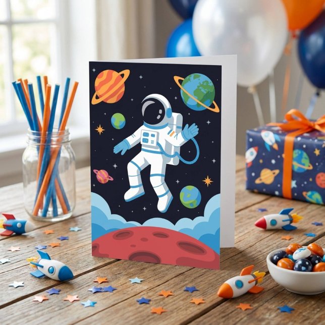 Boy Outer Space Astronaut Birthday  Karte (Von Creator hochgeladen)