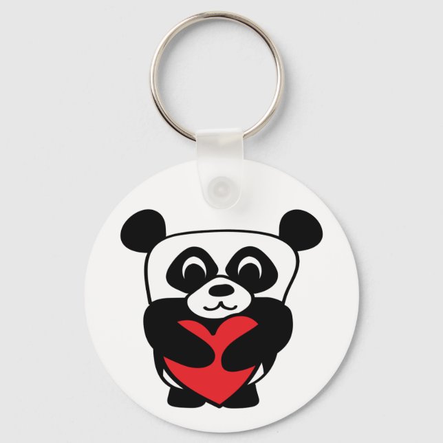 Boy Panda mit Big Red Heart Schlüsselanhänger (Vorderseite)