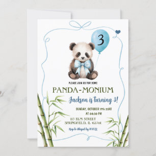 Boy Panda mit Bow Blue Handziehen Geburtstag Einladung
