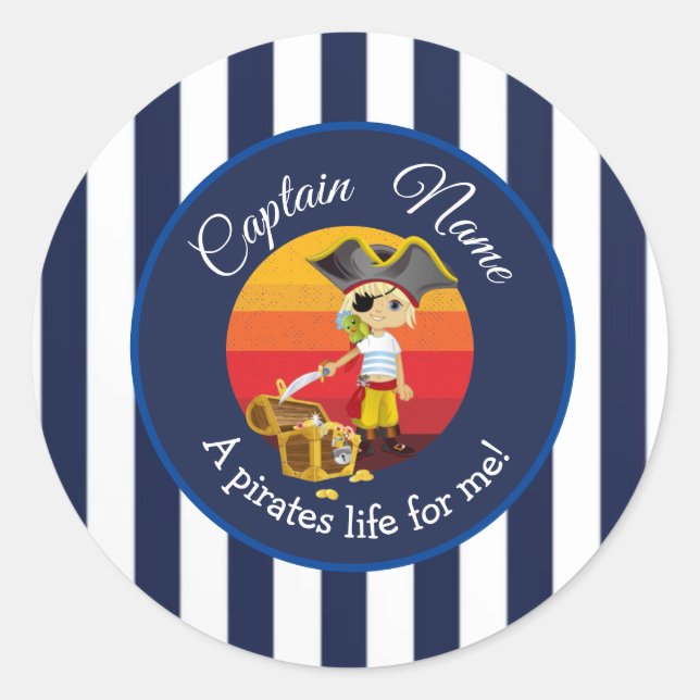 Boy Party Pirate Runder Aufkleber (Vorderseite)
