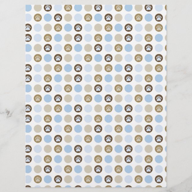 Boy Paw Print Polka Dots Scrapbook Paper (Vorderseite)