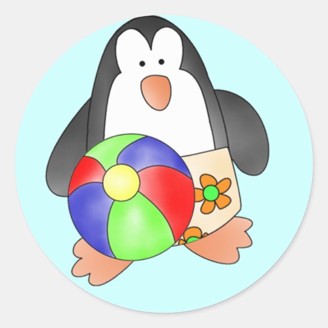 Boy Penguin am Strand Tshirts und Geschenke Runder Aufkleber (Vorderseite)