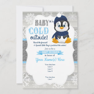 Boy Penguin Winter Einladung zur Kinderdusche