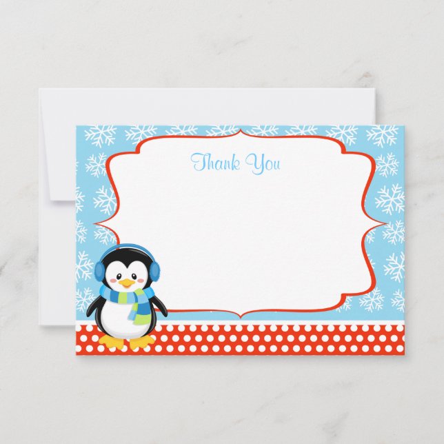 Boy Penguin Winter Snowflake Danke Karten (Vorderseite)