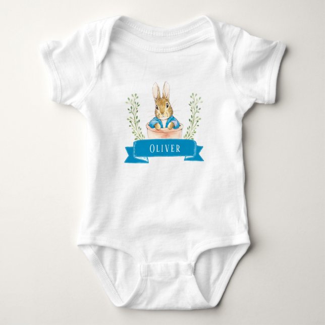 Boy Peter Rabbit Blue Custom Baby Bodysuit Baby Strampler (Vorderseite)