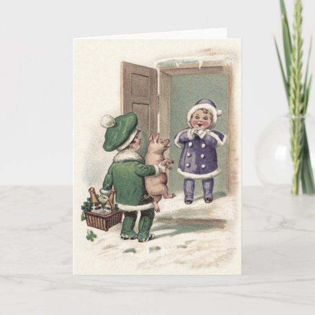 Boy Pig Champagne Kleeblatt Door Karte (Vorderseite)