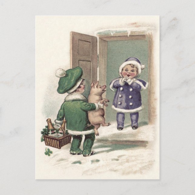Boy Pig Champagne Kleeblatt Door Postkarte (Vorderseite)