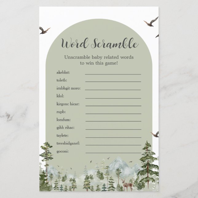 Boy Pine Tree Forest Mountain Word Scramble Game (Vorderseite)