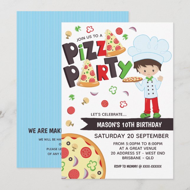 Boy Pizza Party Geburtstag Einladung (Vorne/Hinten)