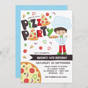 Boy Pizza Party Geburtstag Einladung