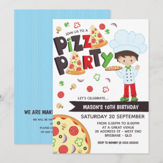 Boy Pizza Party Geburtstag Einladung
