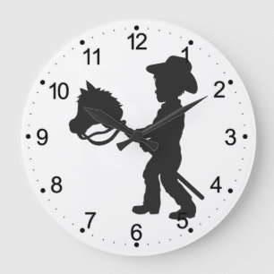 Boy Playing Cowboy - Wählen Sie die Hintergrundfar Große Wanduhr