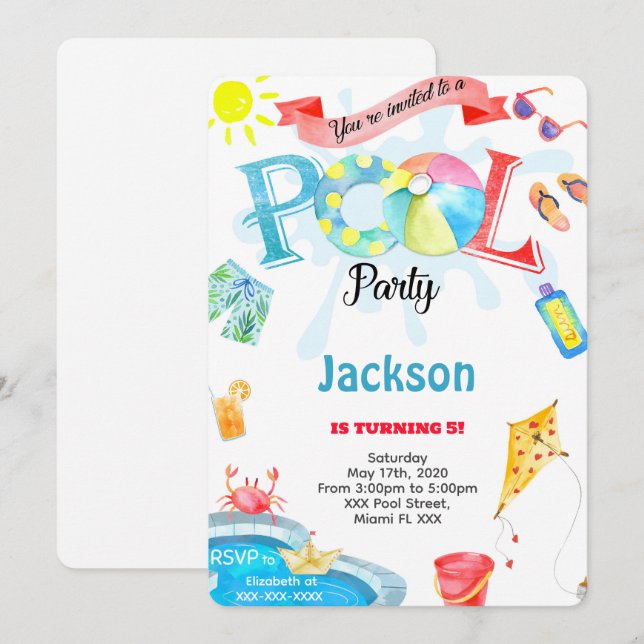 Boy Pool Einladung (Vorne/Hinten)