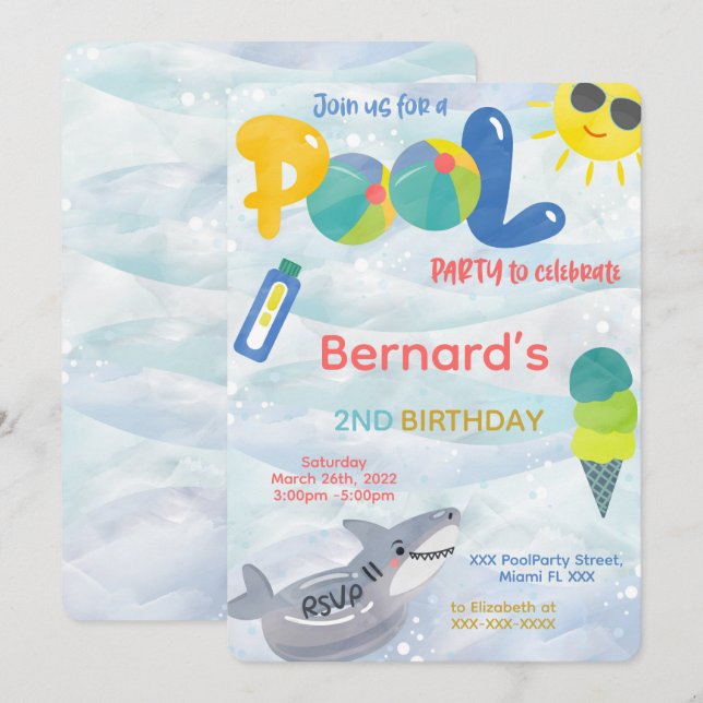 Boy Pool Einladung zum Geburtstag (Vorne/Hinten)