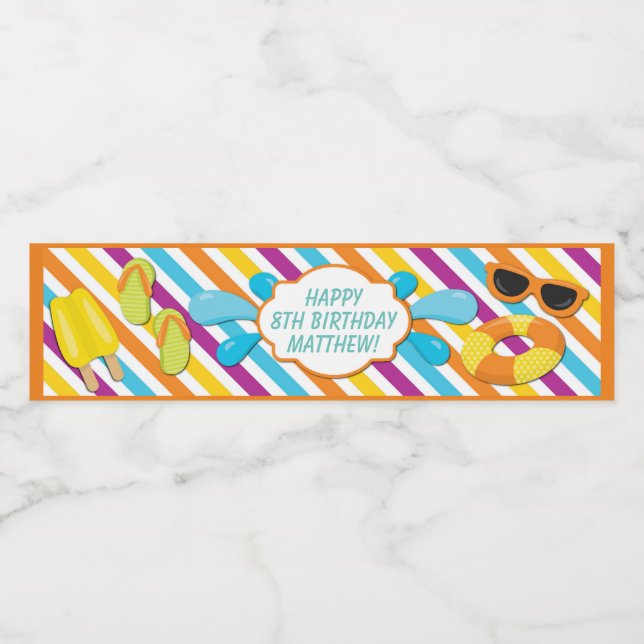 Boy Pool Geburtstagsparty Wasserflaschenetikett (Einzelnes Label)