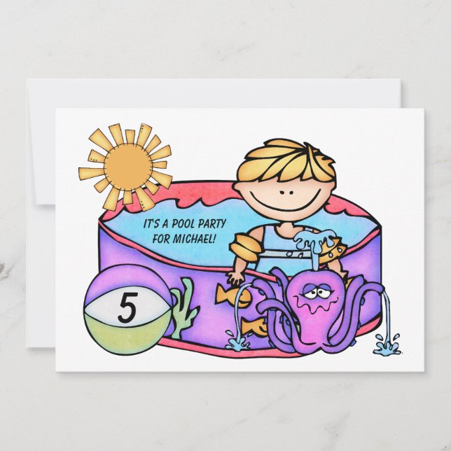 Boy Pool Party Beach Baden Geburtstag Einladung (Vorderseite)