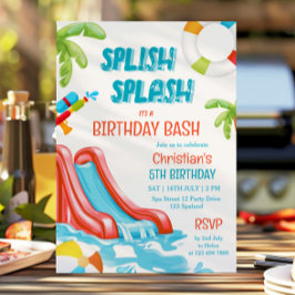 Boy Pool Party Waterslide Geburtstagseinladung Einladung