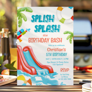 Boy Pool Party Waterslide Geburtstagseinladung Einladung