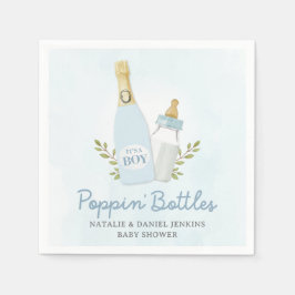 Boy Poppin Bottles Baby Shower Blue Serviette