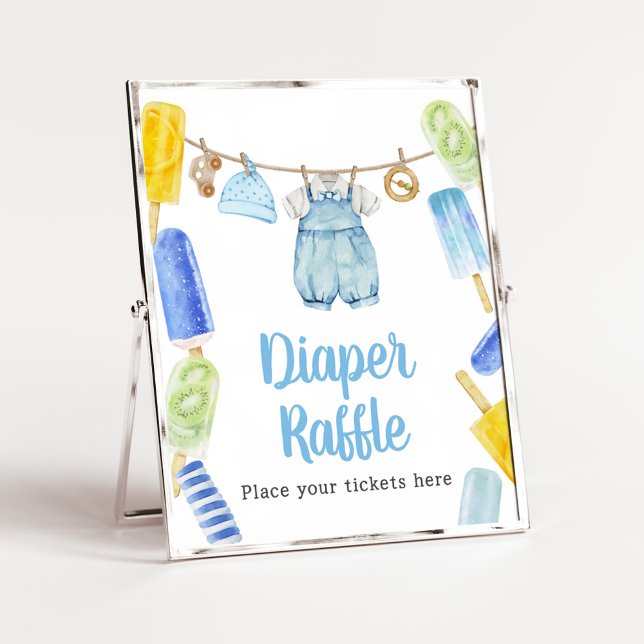 Boy Popsicle Baby Duschdusche Windeln Raffle Poster (Popsicle Baby Shower Diaper Raffle Sign)