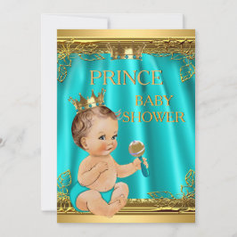 Boy Prince Baby Dusche Aqua Aquamarines Brünettes  Einladung
