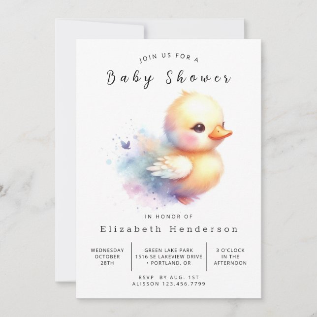 Boy Printable Duck Baby Duck Einladung (Vorderseite)