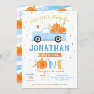 Boy Pumpkin Blue Truck 1. Geburtstag Einladung