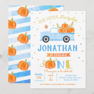 Boy Pumpkin Blue Truck 1. Geburtstag Einladung