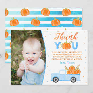 Boy Pumpkin Blue Truck Geburtstag Vielen Dank Kart Einladung